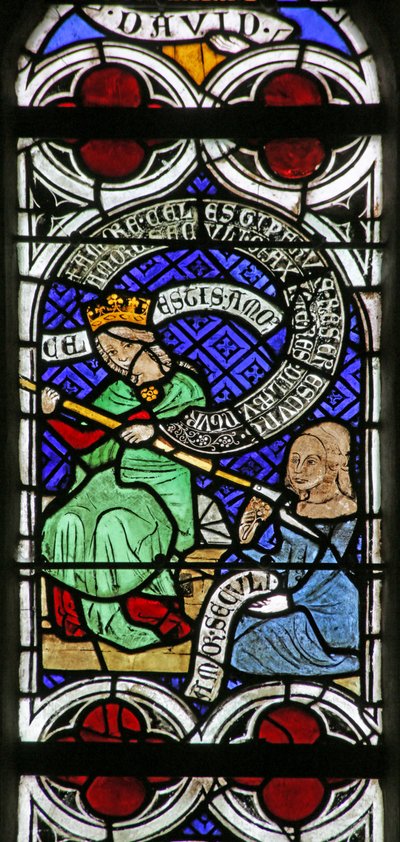 Ventana que representa la Psychomachia: Amor Divino y Amor Terrenal de French School